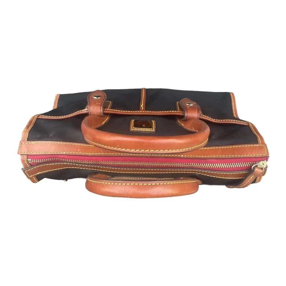 Dooney & Bourke Camden Saffiano Black Nylon Satchel w Brown Leather Trim